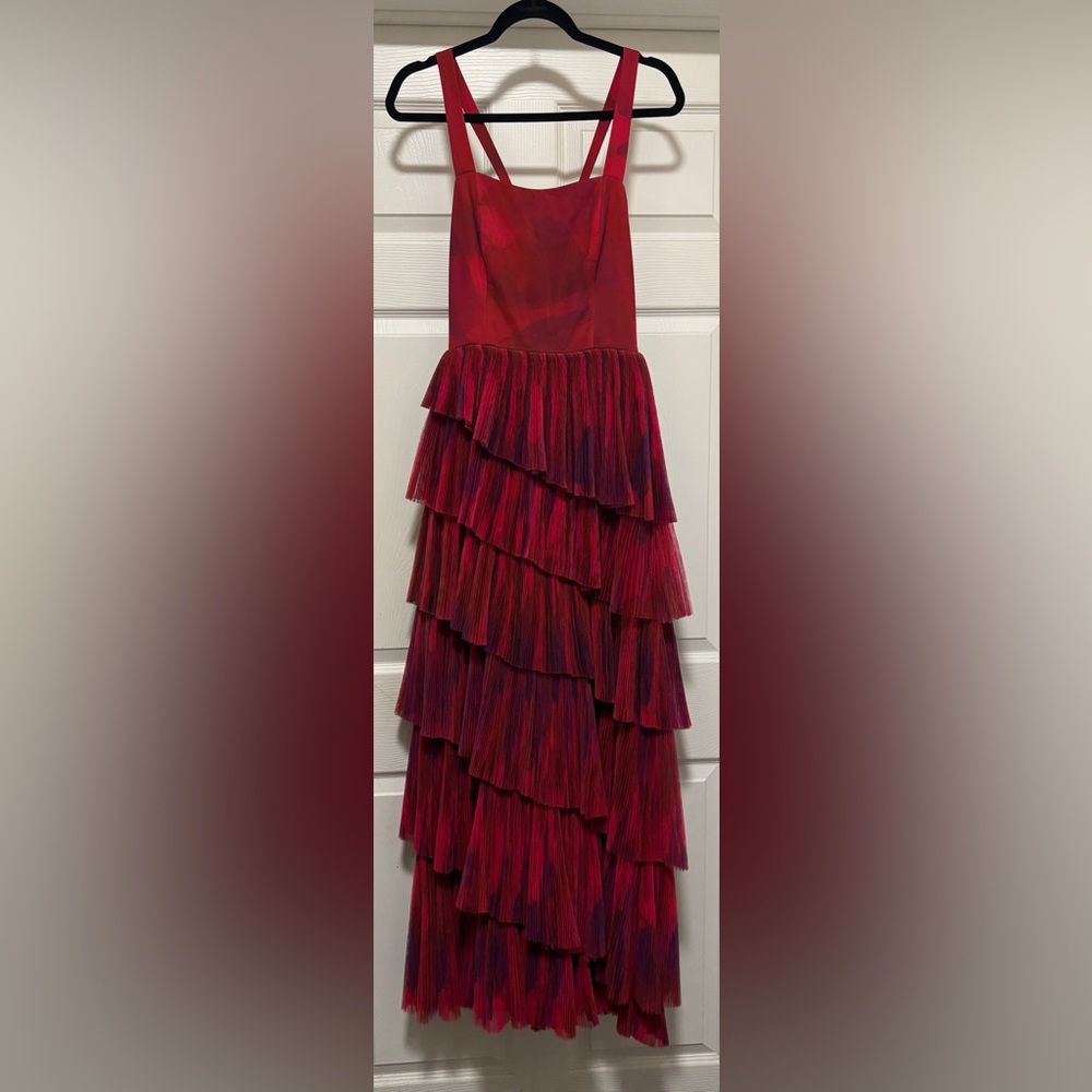 Anthropology Hutch Sleeveless Tulle Tiered Maxi Dress Pink and Red Size Small